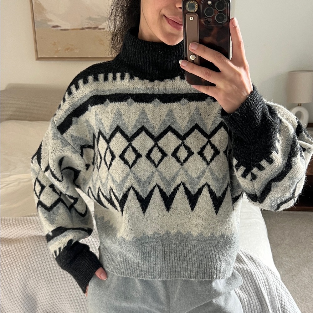 Mock Neck Patterned Sweater